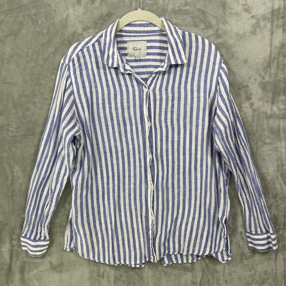 Rails Blue and White Striped Button-Up Blouse